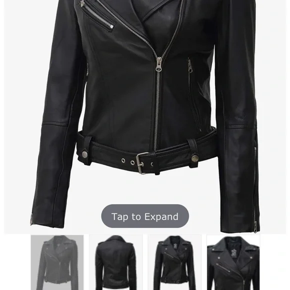 Black Leather Biker Jacket - Picture 2 of 4